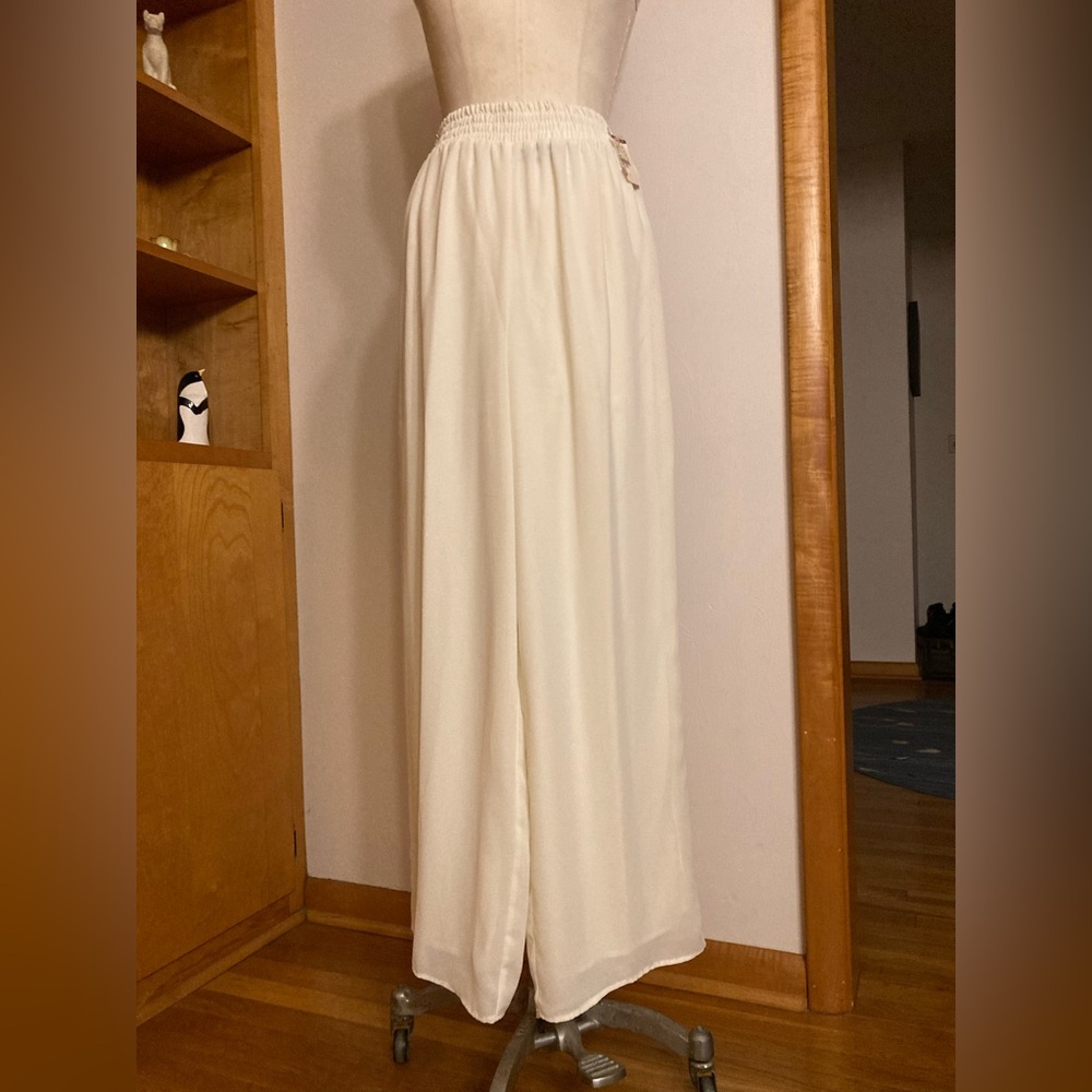 Requirements Ivory White Wide-Leg Palazzo Trousers Shirred Waist Resortwear